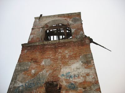 Троице-Чижи
Завалившийся на бок купол церкви
